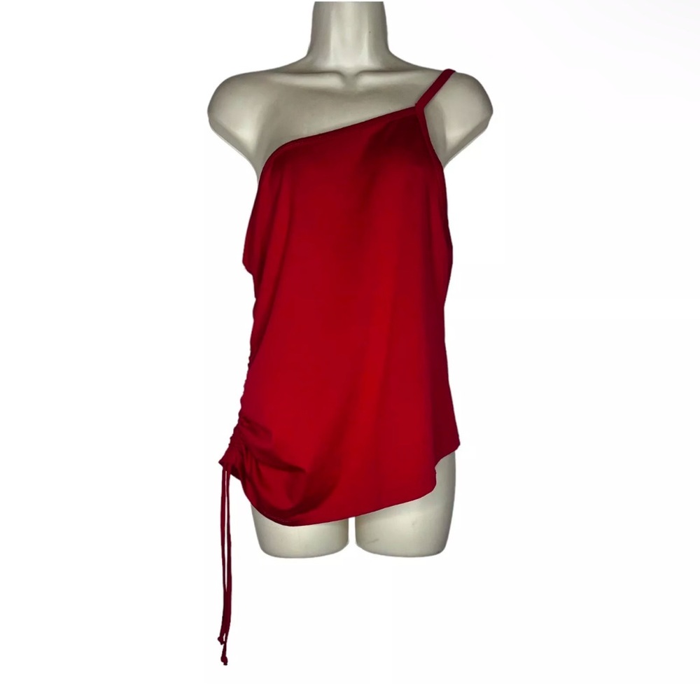 BNWOT ENT  Red One Shoulder Asymmetrical Strap Side Ruching Top Sz 2x